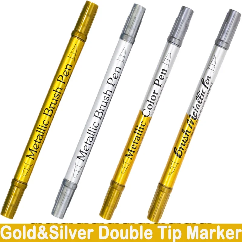 

Double Tip Gold Silver Metallic Marker Pen Permanent Art Marker Crafts DIY Painting Pens Card Making Art Supplies Stationery