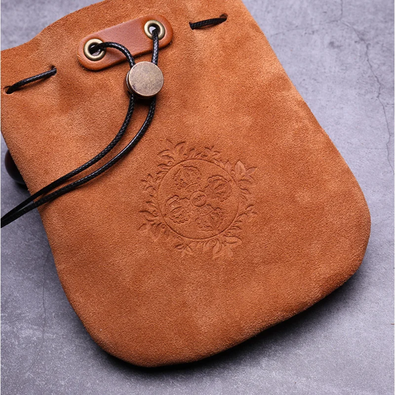 Genuine Leather Jewelry Organizer Suede Leathe Coin Purse Money Pocket Cowhide LeatherDrawstring Storage Bag