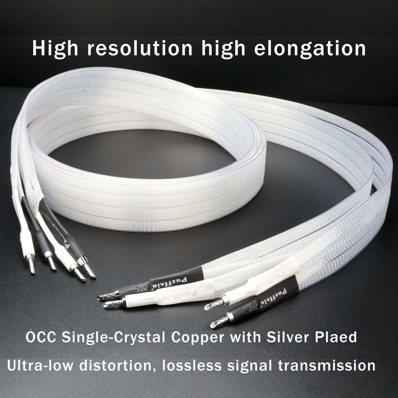كابل مكبر الصوت Hifi OCC مكبرات الصوت المطلية بالفضة 2 إلى 2/4 كابلات مكبر الصوت المطلية بالروديوم الموز التدريع المزدوج