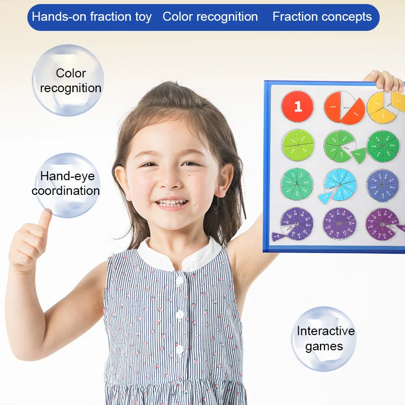 Brinquedo de aprendizagem de fração magnética para crianças - disco matemático educacional triplo com quebra-cabeças de partição visual