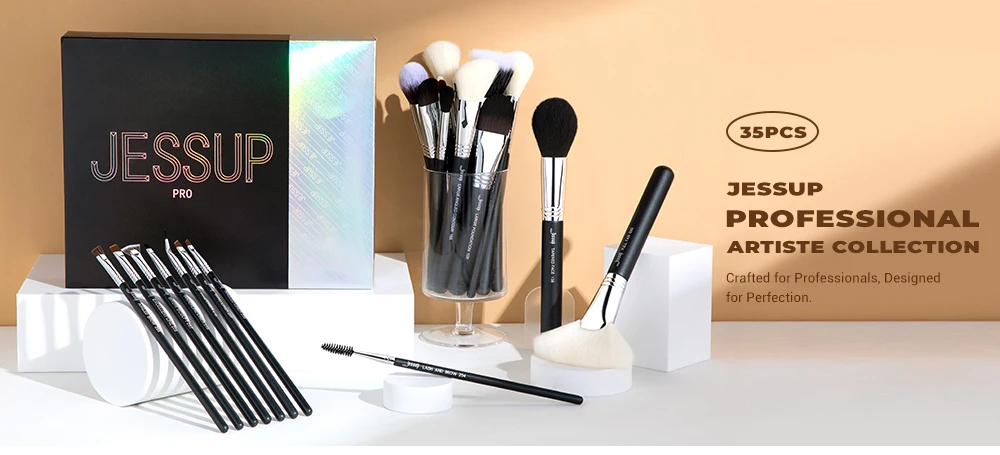 Jessup Makeup Brushes Set Professional 35pcs Premium Synthetic Labeled Make up Brush for Foundation Eyeshadow Concealer Contour