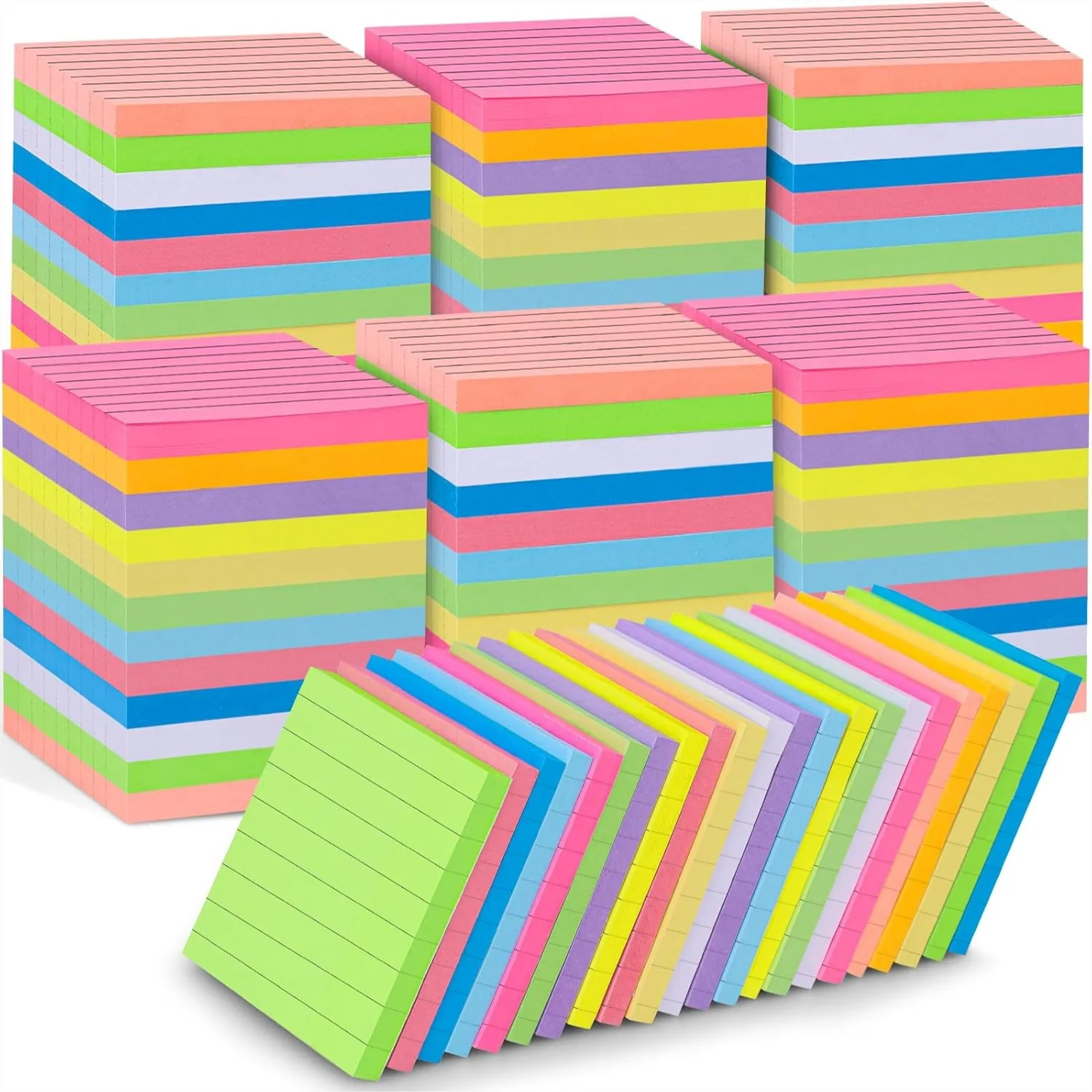 

60 PCS Lined Sticky Notes 3x3in Bright Colors 4500 Sheets for School Office Meeting