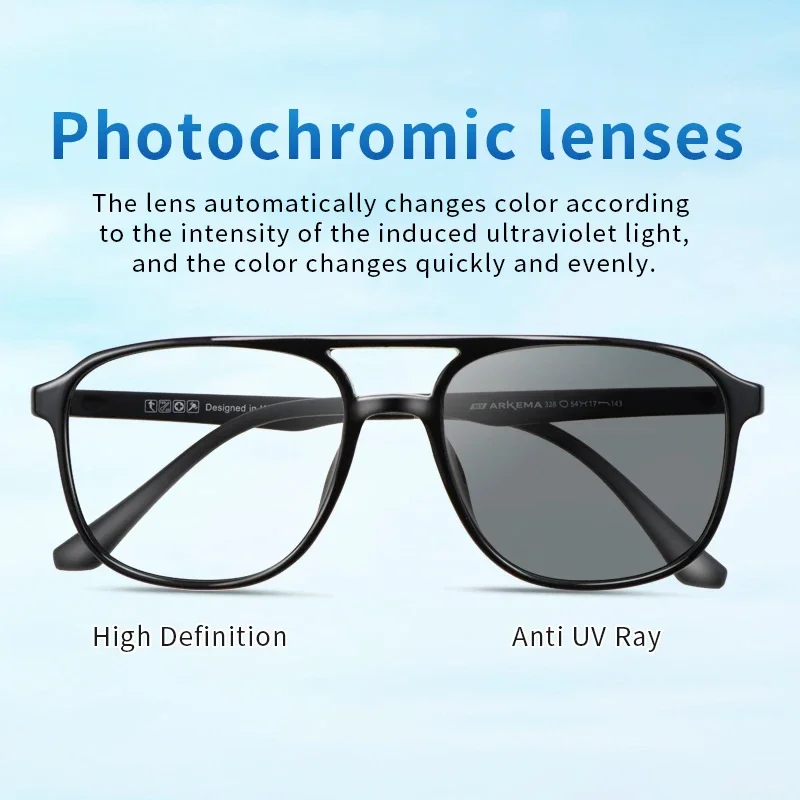 Photochromic Progressive Multifocal Reading Glasses Men Photochromic Lens TR90 Black Rectangle Seamless Transition Sunglasses