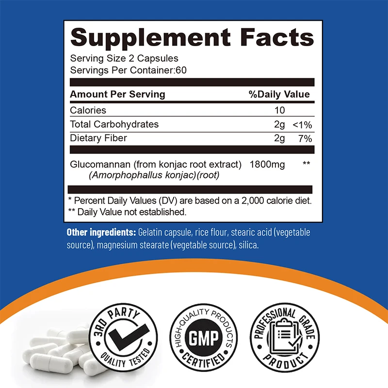 Glucomannan 1800mg - Promotes Energy Production, Increases Satiety, Appetite Suppressant