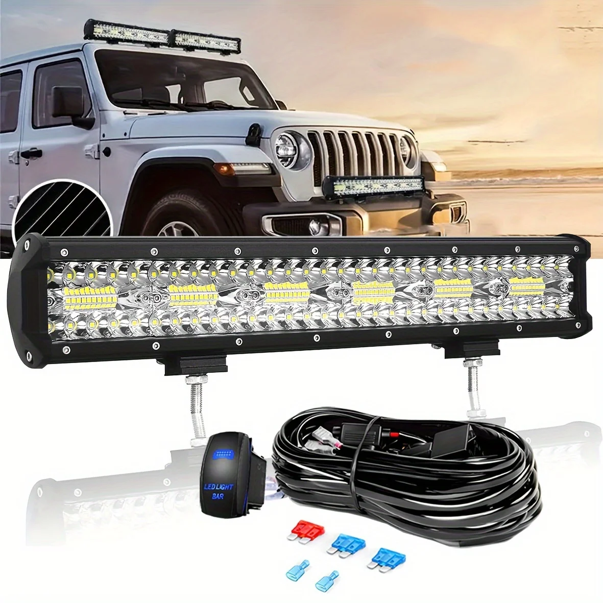 

17 inch Led Light Bar Spot Flood Combo Beam Offroad LED Work Light with Wiring Harness Kit for Jeep Off-Road Vehicle 4x4 ATV UTV