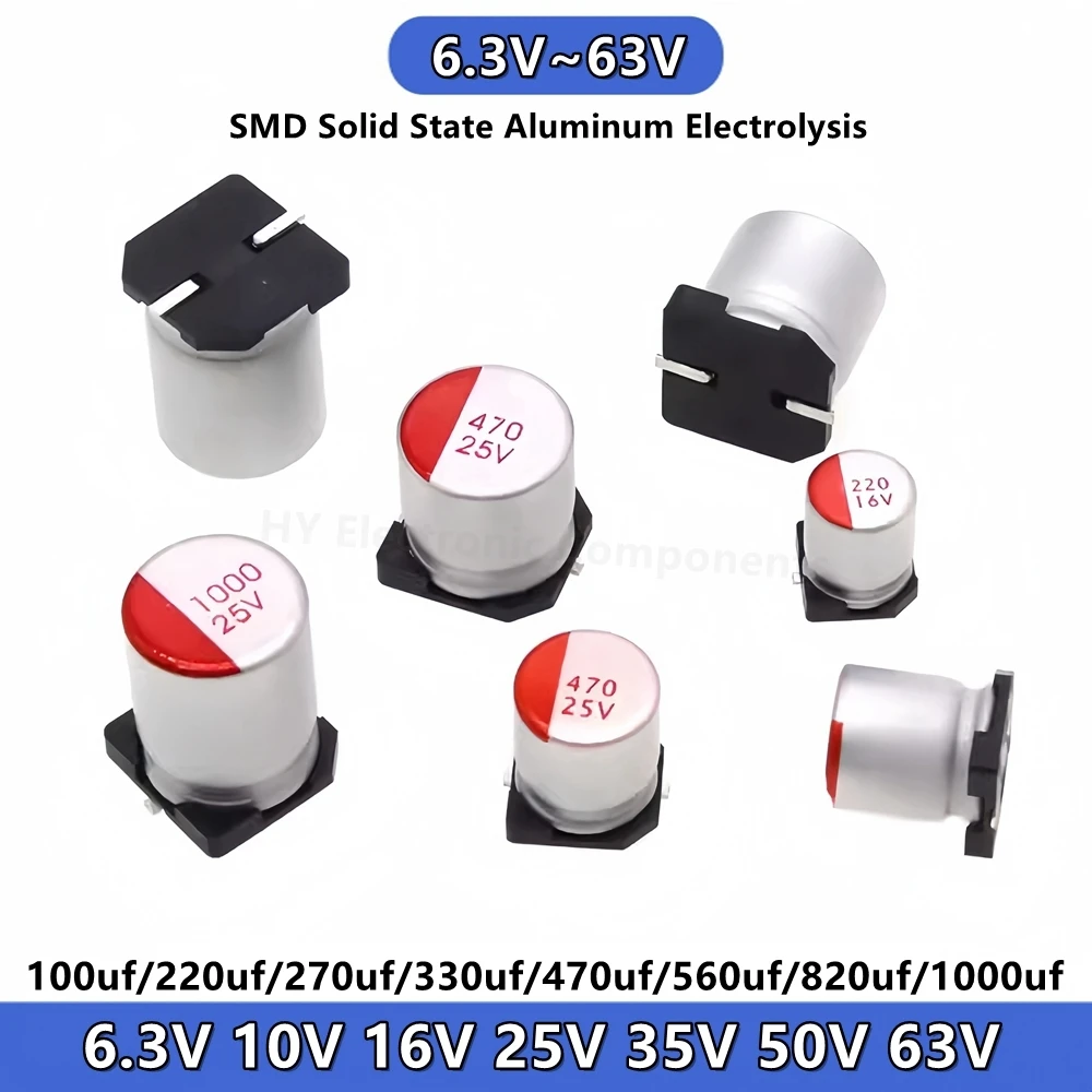 10PCS SMD Solid State Capacitor 6.3v10v 16v25v35v 50V 100uf/220uf/330uf/470uf/1000uf Various models patch solid-state capacitors