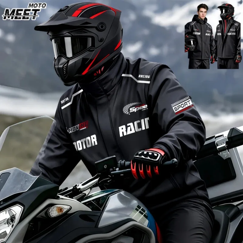 Motorcycle Rain Suit, Split Rain Jacket & Pants Set, Thickened Heavy Duty Waterproof Raincoat for Men Women Riding