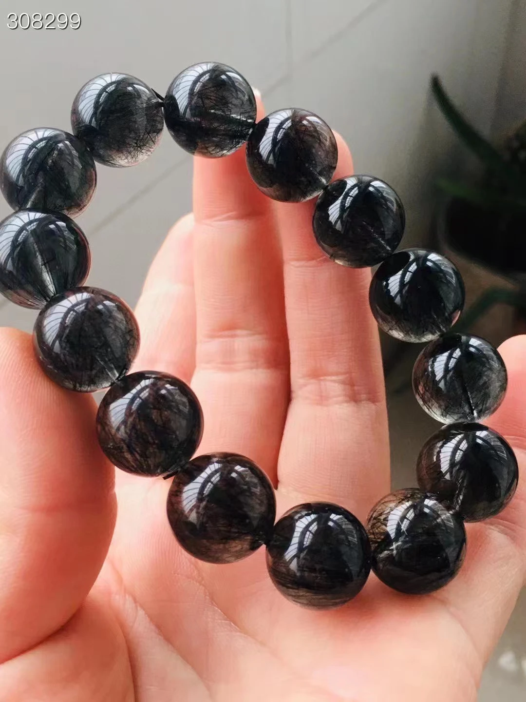 

Natural Black Rutilated Quartz Beads Bracelet 16.5mm Big Size Brazil Women Men Clear Round Beads Rare Wealthy Bangle AAAAAAA