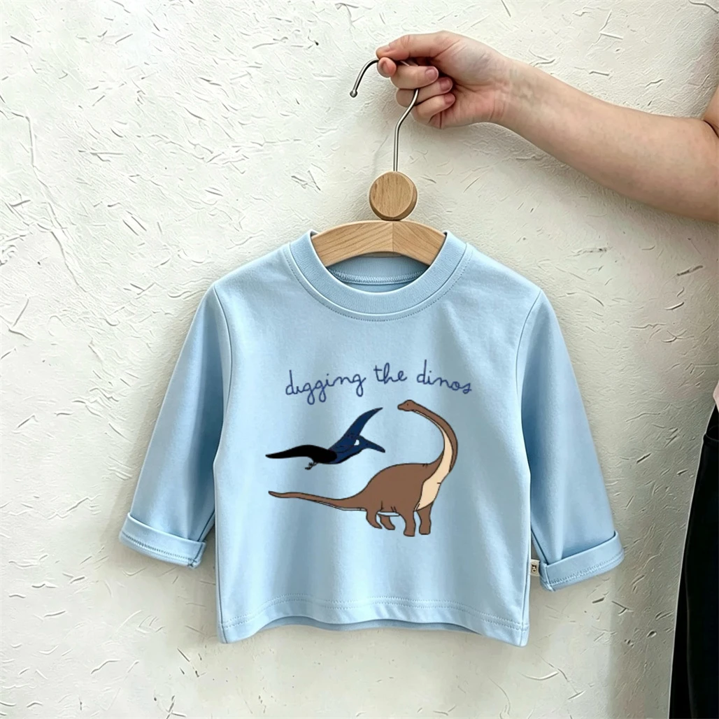 Lovely Tees 1-7Years Old Small Child Clothes Cartoon Printed Base Shirt Crewneck Bottoming Shirt Baby Long-sleeved Pullovers