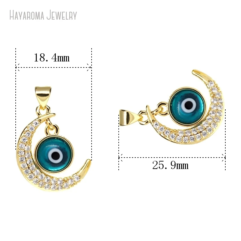 2Pcs Islam Wholesale Gold Color Blue Shape Crescent  Moon Religious Evil Turkish Eye Pendant Charms PM45991