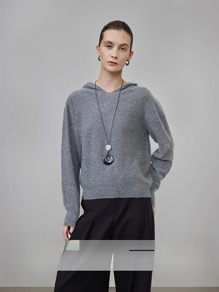 

UNSPOKEN Women's ort Hooded Knitwear Woolen Loose Lazy Sle Spring Faion 2026 New Arrival Comfortable Casual Top