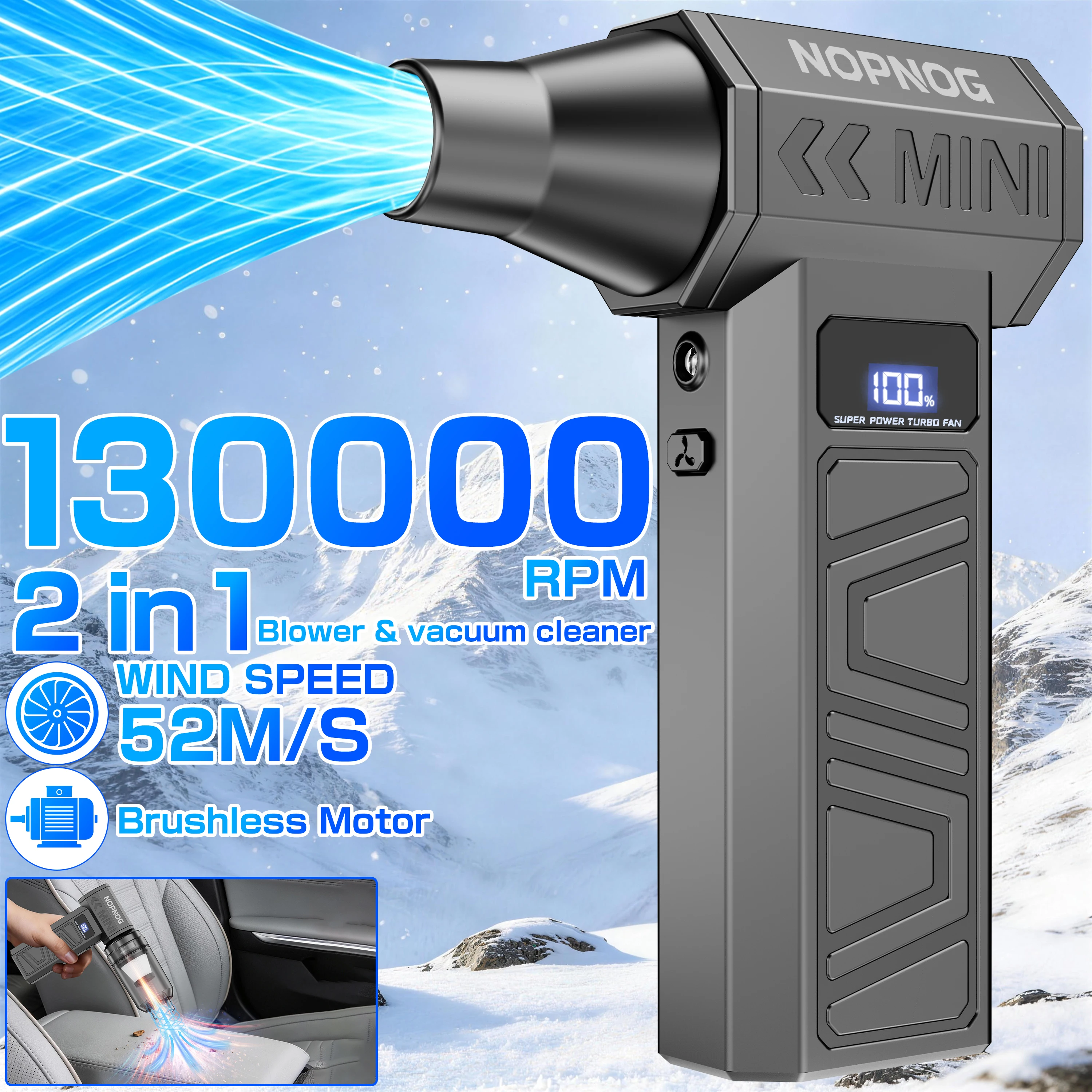 

Турбовентилятор-фен для автомобиля, мощный вентилятор для различных сценариев использования, автоаксессуар, для уборки снега, портативный пылесос, инструмент для сдувания и очистки