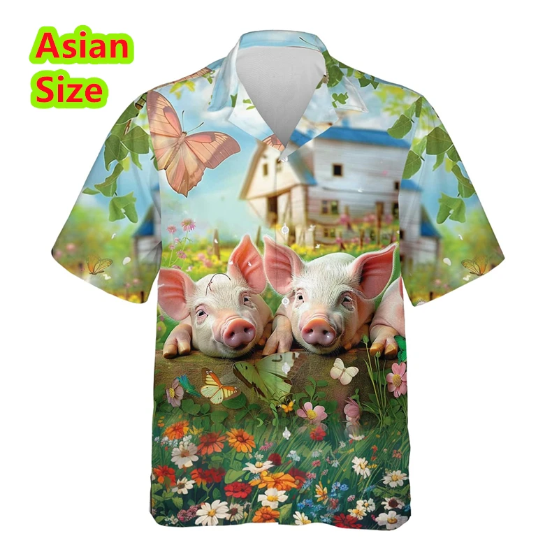 

Funny Mens Shirts Animal Pig 3D Printed Beach Cute Pet Graphic Shirts For Men Clothes Casual Hawaiian Shirt Short Sleeve Clothes