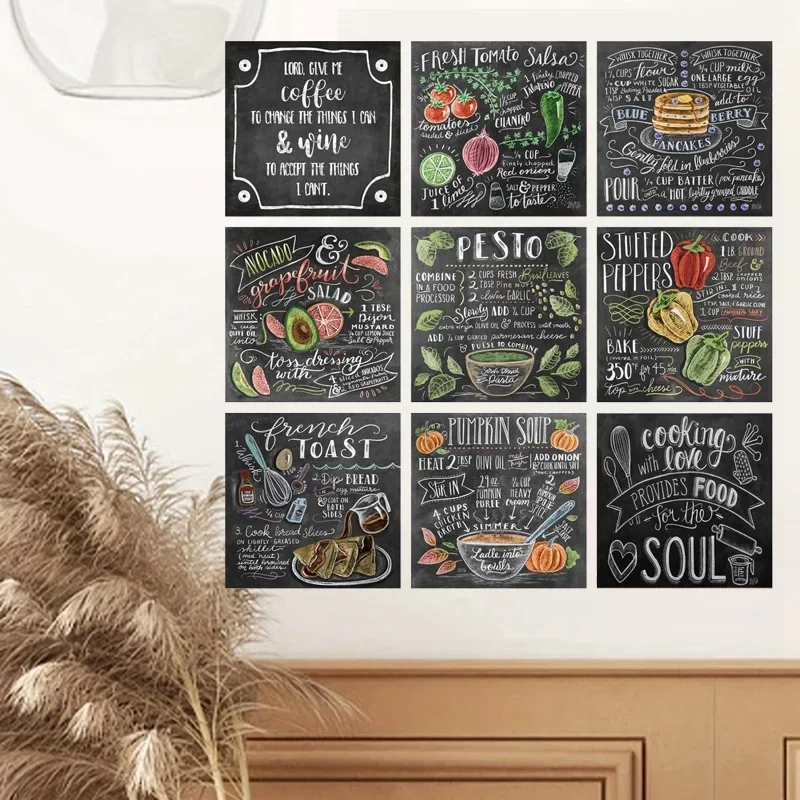 Vintage Tin Food Cooking Recipe Sign, Home Kitchen Metal Wall Decor, Pesto Salad Lasagna Pie Gazpacho Wall Art Poster