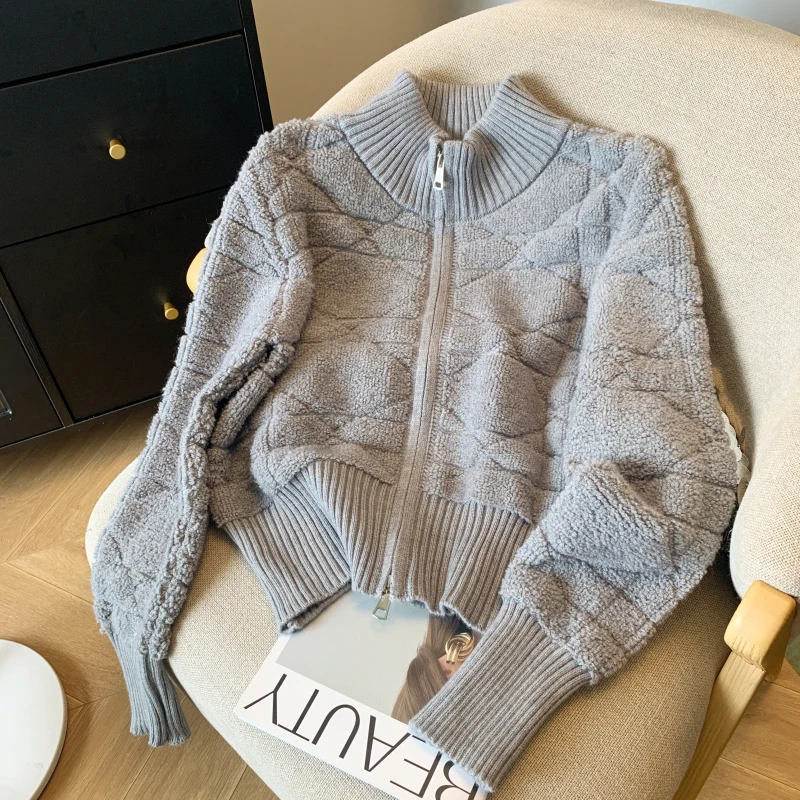 2024 Women Grey Clothing Cardigan Knitting Sweater Korean Version Y2k Clothing Jacket Cashmere Coat Female Winter White Tops