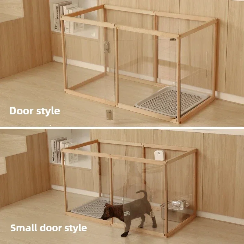 Solid Wooden Dog Pen with Roof Small Pet Dog Transparent Acrylic Fence Cage Covered Isolation Rabbit Cage