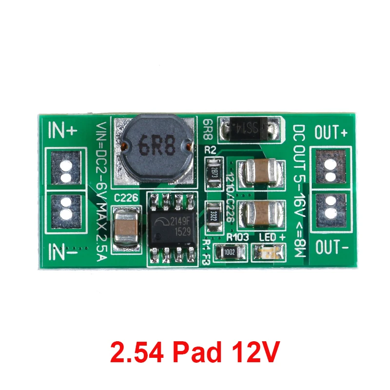 8W 2.54 Pad To DC Green Board Low-Voltage High-Power Step-up Regulated Power Supply Module Output 12V Mobile Power