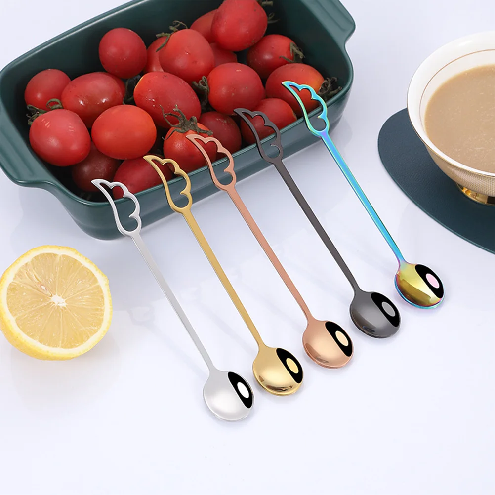 

5Pcs Stainless Steel Coffee Spoon Creative Wing Shape Scoop for Pudding Cake Coffee Dessert Mixing Spoon Wing Shape Scoop