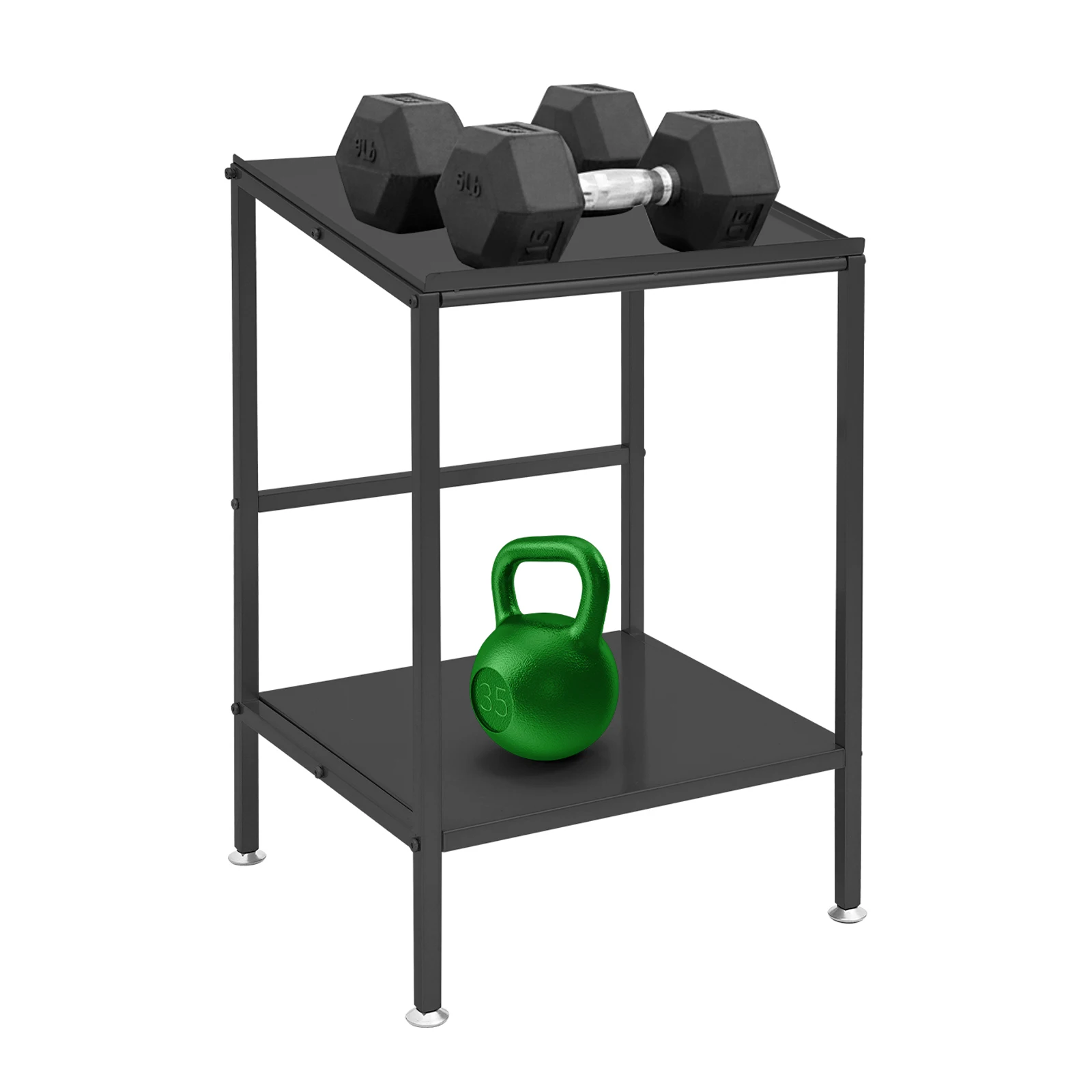 Storage Rack for Garage Home Gym, 2-Tier Weight Stand 300lbs, Anti-Slip Raised Edge & Leveling Feet Organizer