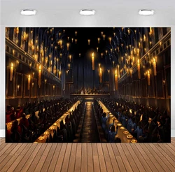 Hogwarts Great Hall Backdrop Witch Wizard Magic Movie Castle School Photo Background Magic Birthday Party Decoration for Kids