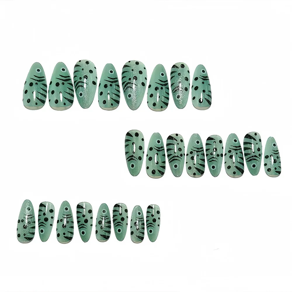 Ocean Colorful Little Fish Press On Nails Almond Head Spicy Girls Summer Fake Nails Full Cover Sea Series False Nail Tips 24pcs image 2