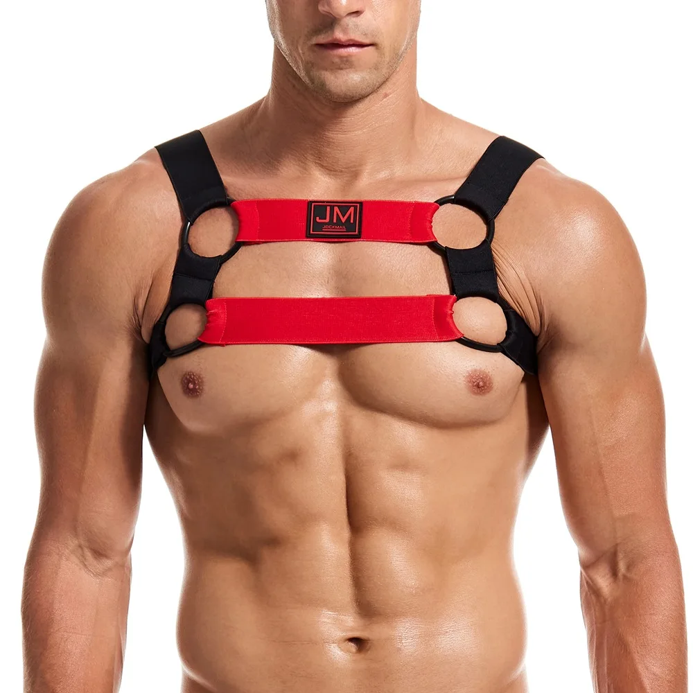 Men Elastic Body Chest Harness Athletic Supporter Sexy Fitness Sports Top Shoulder Strap Ring Clubwear Stage Gay Cloth Tshirt