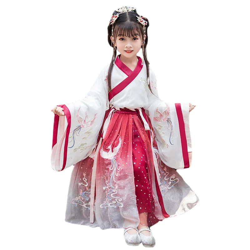 

Classic Phoenix Pattern Tang Costume Chinese Traditional Clothing Improved Hanfu Top Sleeve Shirt Retro Suit for Girls in Spring