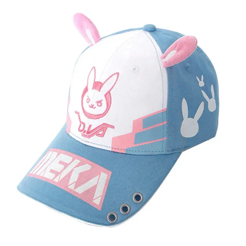 

2025 New Anime game overwatch d.va Cosplay hat cartoon printing cute rabbit ear Baseball Cap Cotton adjustable duck tongue ★ ❤ ☆