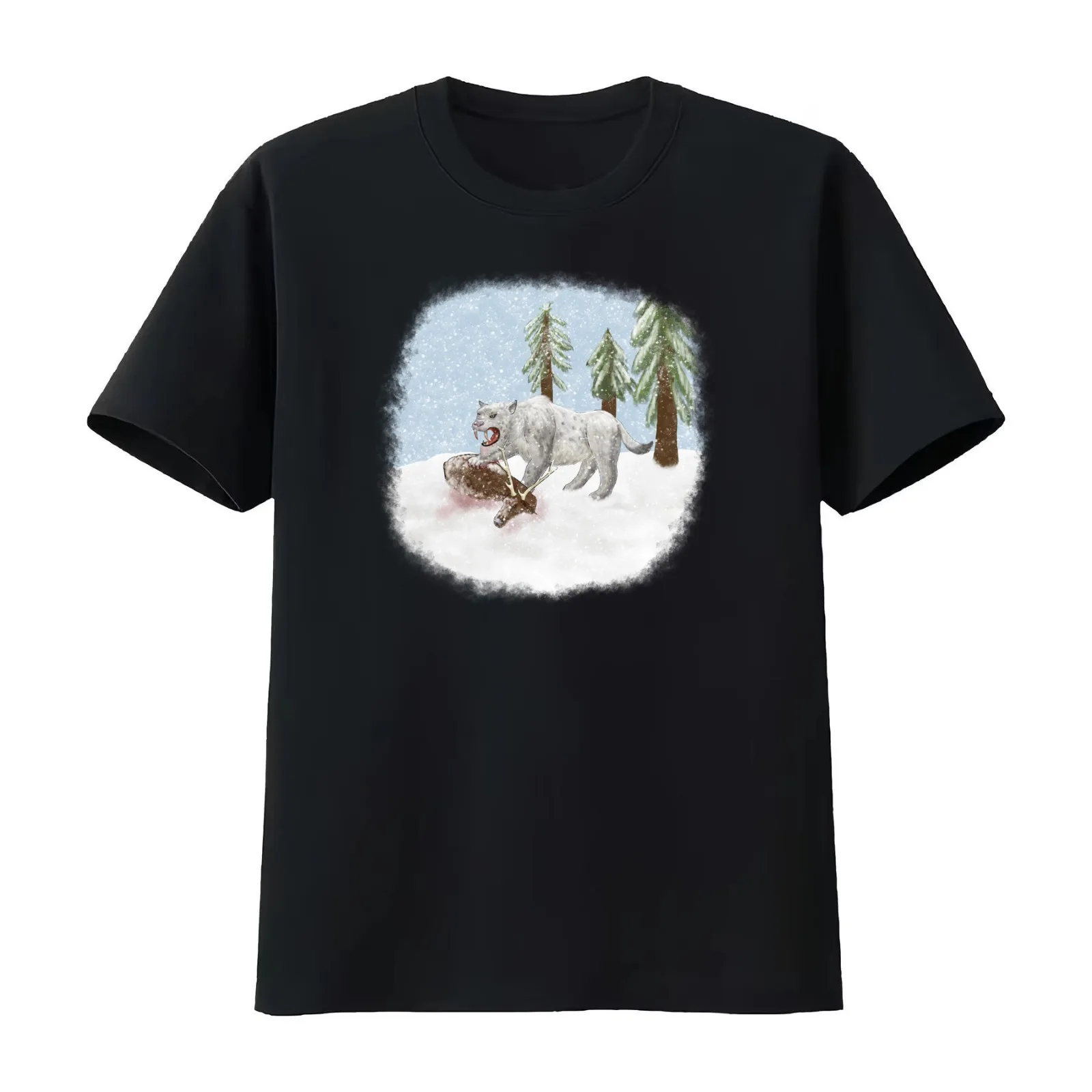 Saber-toothed tiger T-Shirt Summer Casual Cotton Tee Oversized Streetwear Tops Vintage Graphic Print Loose Fit Short Sleeve