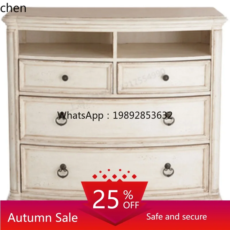 

American Style Solid Wood Bedside Table Bedroom Storage Cabinet Three Drawers French Retro Simple Light Luxury Customization