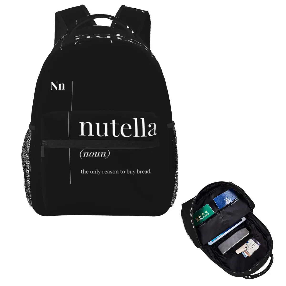 Funny Nutella Definition Student Backpack School Bag Hiking Travel Daypack for Men Women Fashion Bookbag Shoulder Bags