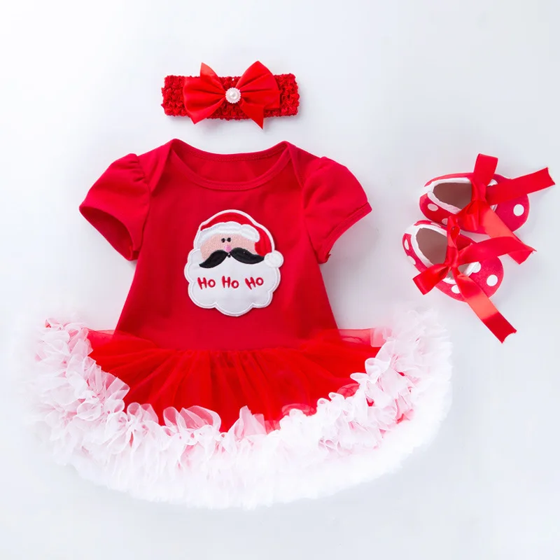 Baby Christmas Suit 0-2 Years Old Baby Girl Cartoon Santa Claus Tutu Dress Romper Set 3PCS