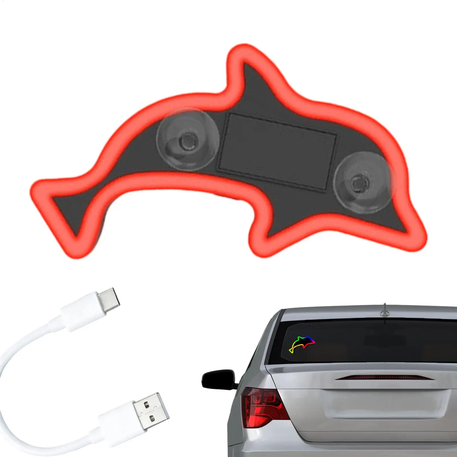 Car Window Lights Solar Waterproof USB Rechargeable LED Dolphin Decor Solar Powered Car Ambient Light for Truck SUV RV ATV