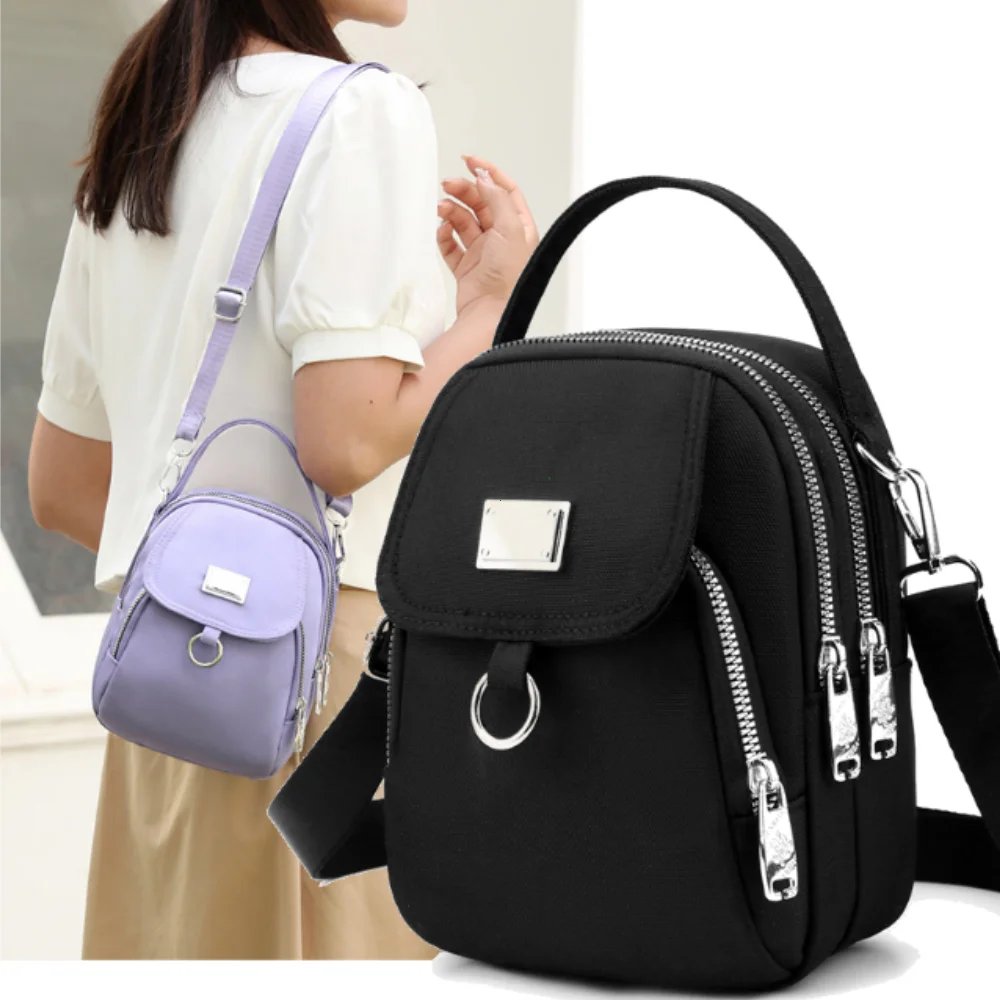 High Quality Durable Nylon Female Mini Bag Fashion 3 Layers Women Small Shoulder Bag Pretty Style Girls Shopping Phone Bag 2024