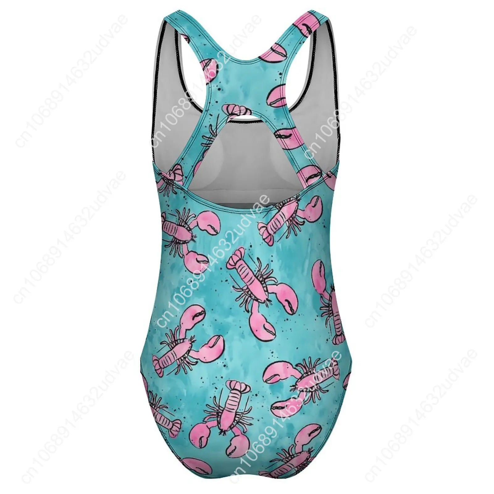 Lobsters พิมพ์ชุดว่ายน้ําสีชมพูและสีฟ้า One Piece ชุดว่ายน้ํา Push Up Monokini ง่ายเซ็กซี่วันหยุดว่ายน้ําพิมพ์ชุดชายหาด