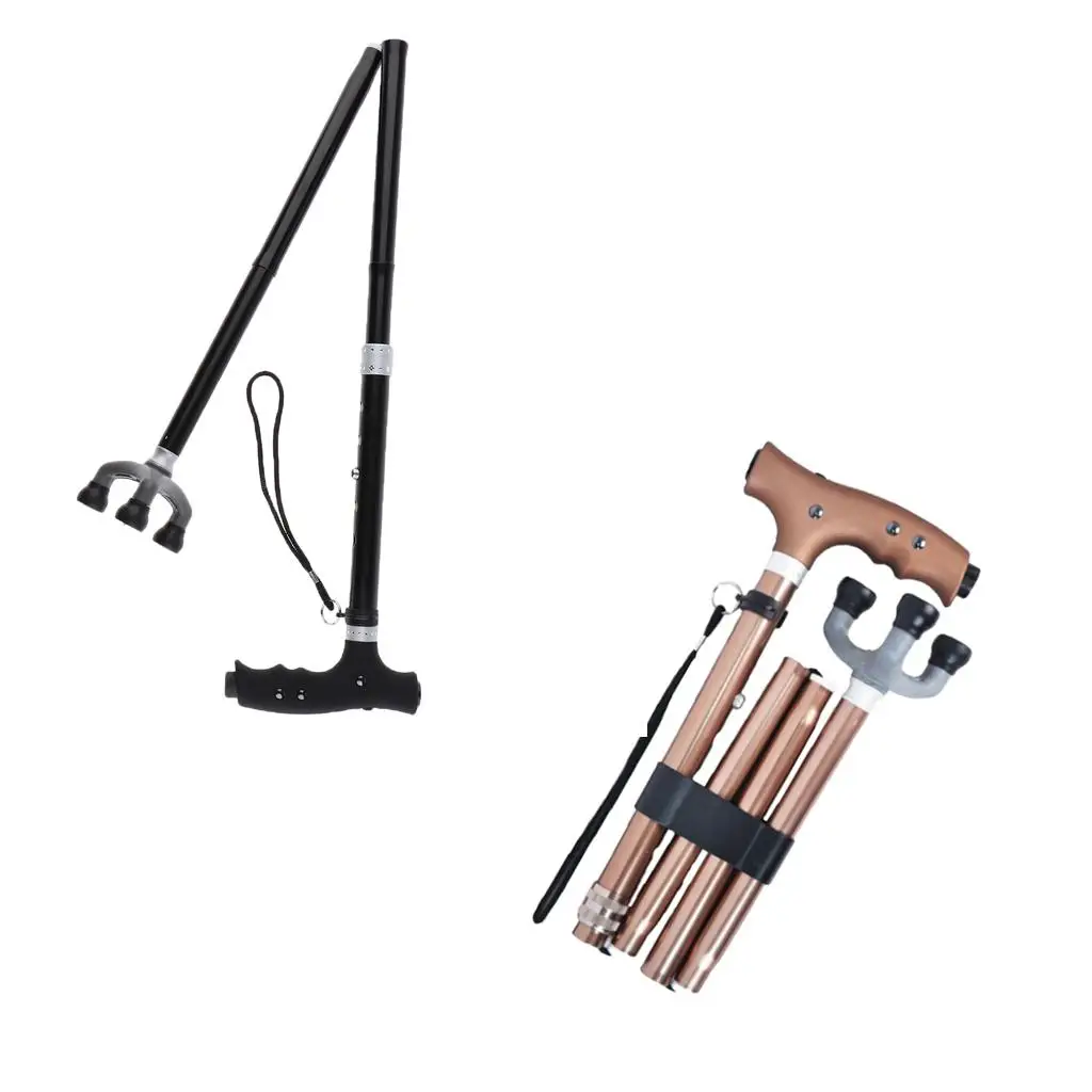 

Adjustable Folding Walking Stick with Led Light Lightweight Tripod Cane for Elderly Travel Support
