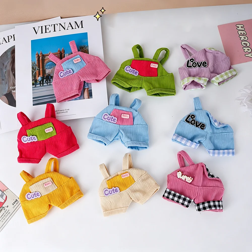 Corduroy Doll Overalls Shorts Kawaii Letter Decor Mini Strap Pants BJD For 13-17cm Plush Doll Clothes Dress Up Accessories
