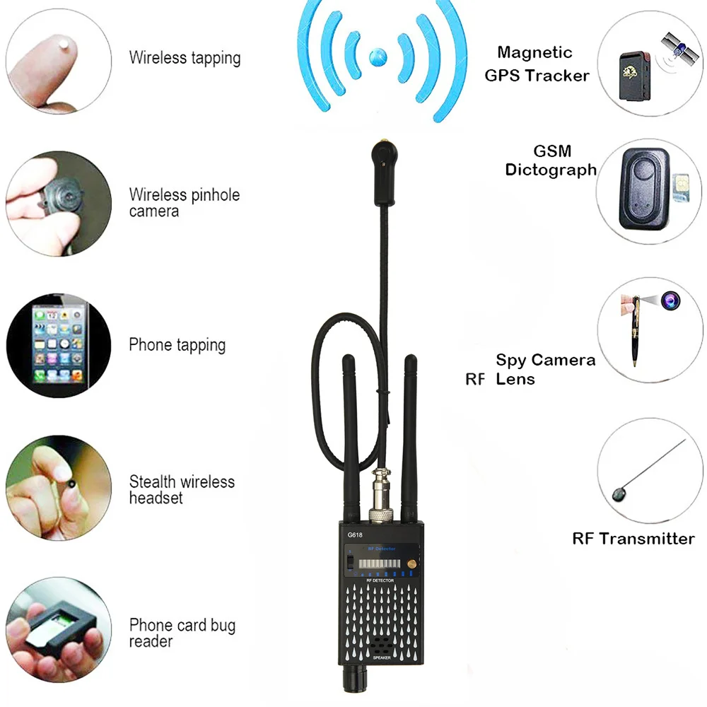 G618W Super Sensitive Wireless RF Signal Detector Bug Anti Candid Camera Pinhole Cameras Finder GPS Magnetic GSM Detect Scanner