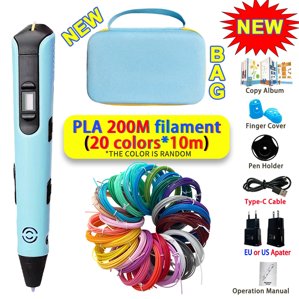 

Новинка 2024 года, детская 3D ручка, сделай сам, ручка для 3D печати, детские развивающие игрушки, подарки на день рождения, Рождество, дорожный футляр с нитью PLA