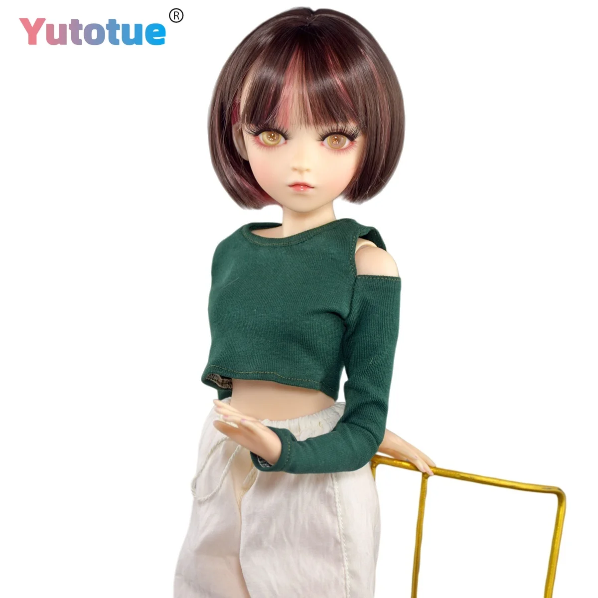 YUTOTUE 60cm Height Girl Doll with Dark Green Top White Pants Shoes Removable Upgrade Makeup Face 1/3 Scale BJD Doll Toy