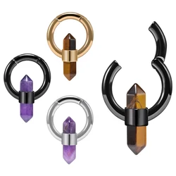 1PC-2PCS Latest Stainless Steel Amethyst Tiger Eye Stone Pillar Magnet Ear Weight Gauges Jewelry Earring Piercing Stretchers