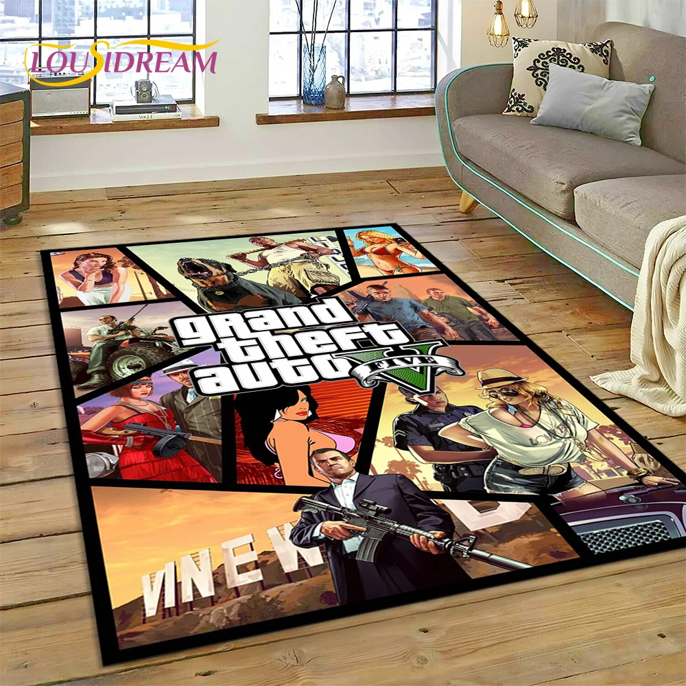 3D GTA Game Grand Theft Auto Gamer Rug Carpet for Living Room Bedroom Home Decor,Floor Mat Non-slip Decoration for Sofa Doormat