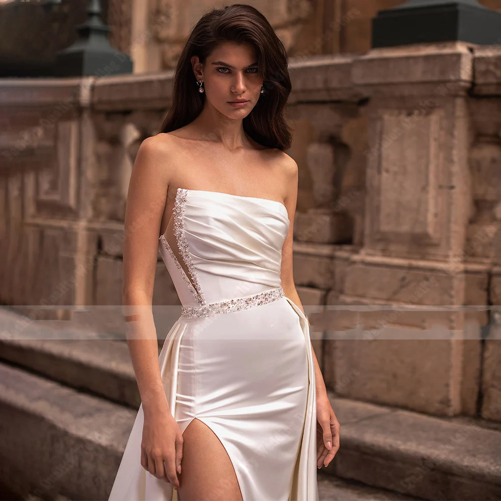 Vestidos De novia elegantes De superficie De satén para mujer, Vestidos De novia sexys De sirena, Vestidos De baile De celebridades personalizados, 2024