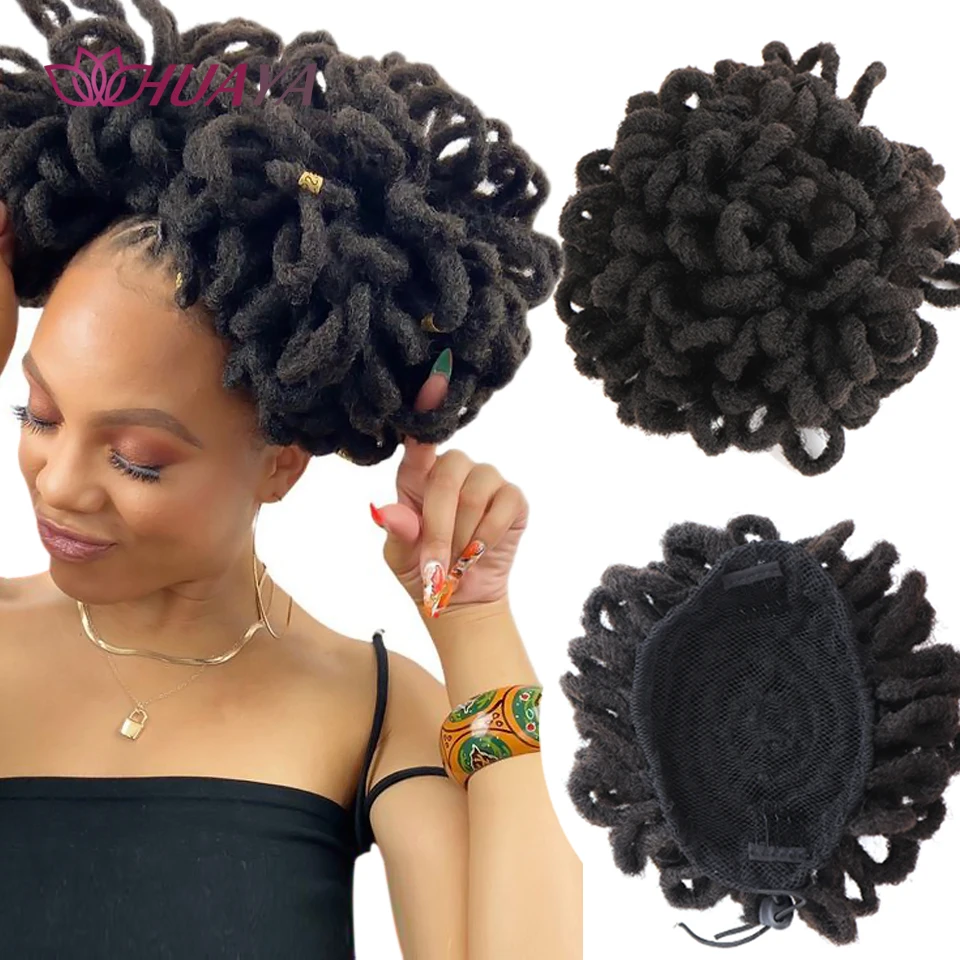 Huaya cabelo sintético dreadlock bun afro chignon alta puff cordão rabo de cavalo pétala chignon falso nu locs extensões de cabelo