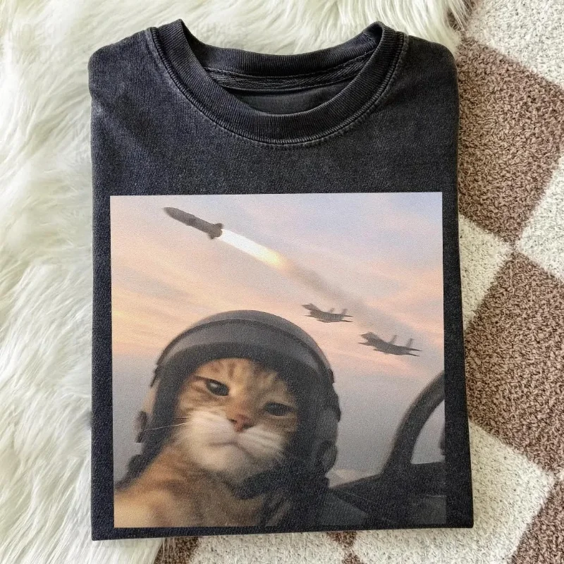 Men Bandana Mask Cat Graphic T Shirt Washed Loose Oversized Short Sleeve Tee Casual Streetwear Unisex Cool Pet Animal Print Tops