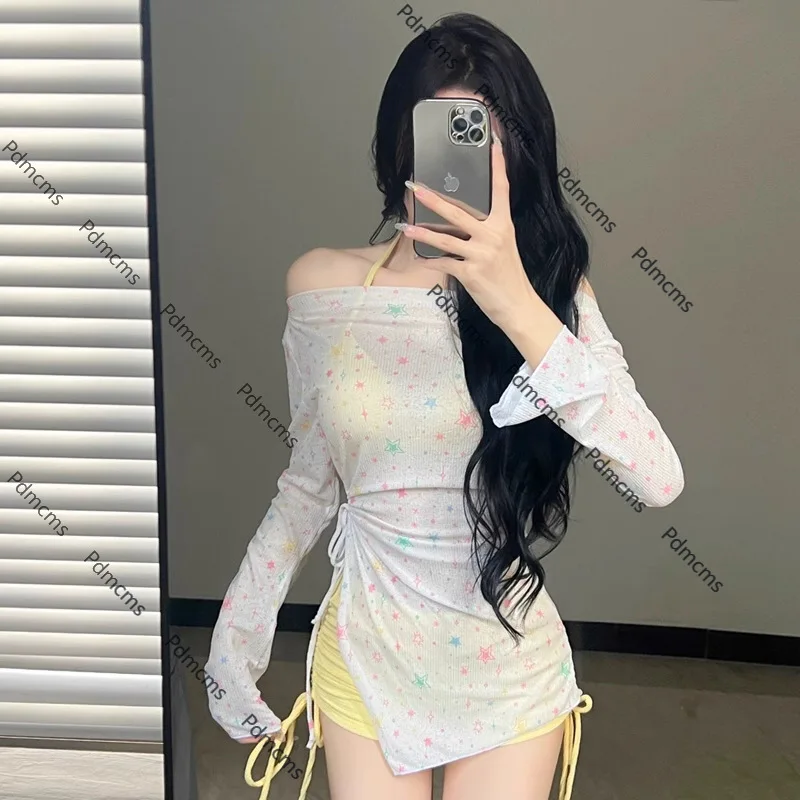 

2025 new split swimsuit women's seaside vacation high-end long-sleeved sunscreen three-piece set sexy pure desire swimsuit