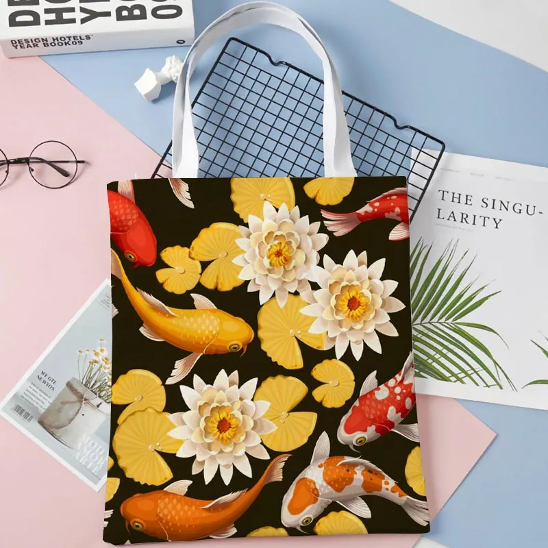 

Custom Lotus Colourful Flower Tote Shopping Bags 30x35cm Tote Bag Reusable Handbag Women Shoulder Cloth Pouch Foldable 1014