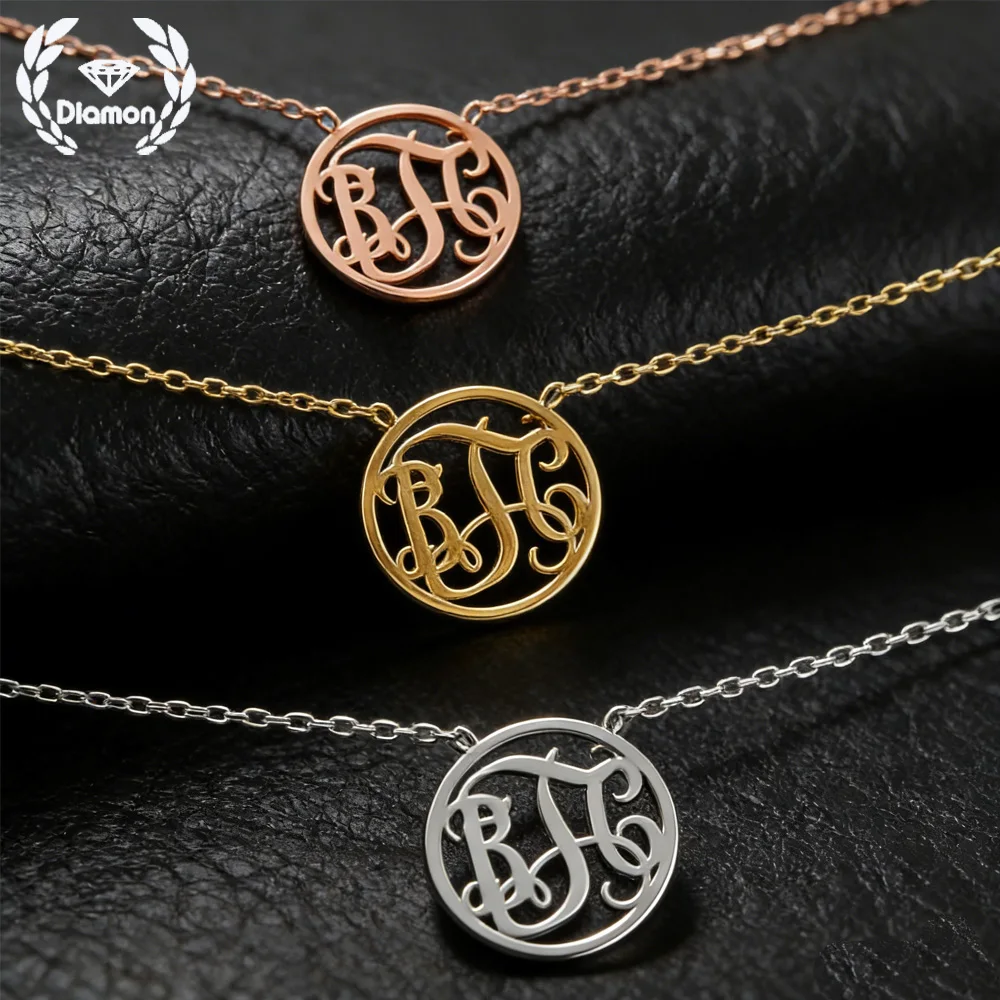 الماس شخصية 3 رسائل قلادة قلادة الفولاذ المقاوم للصدأ قلادة مستديرة الكوبية سلسلة اليدوية هدية عيد ميلاد المجوهرات #1