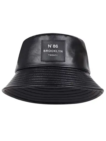 Unisex N86 Label Personality Pu Leather Bucket Hats Fishermen Caps Outdoor Casual Cap Sunscreen Hat