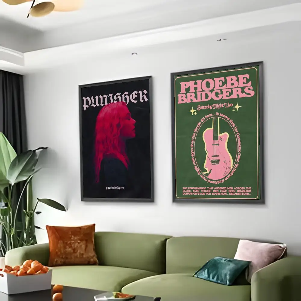 ملصق موسيقى Singer P-Phoebe B-Bridgers عالي الدقة مقاوم للماء ملصق فني: ديكور جداري جمالي شريط منزلي والمزيد